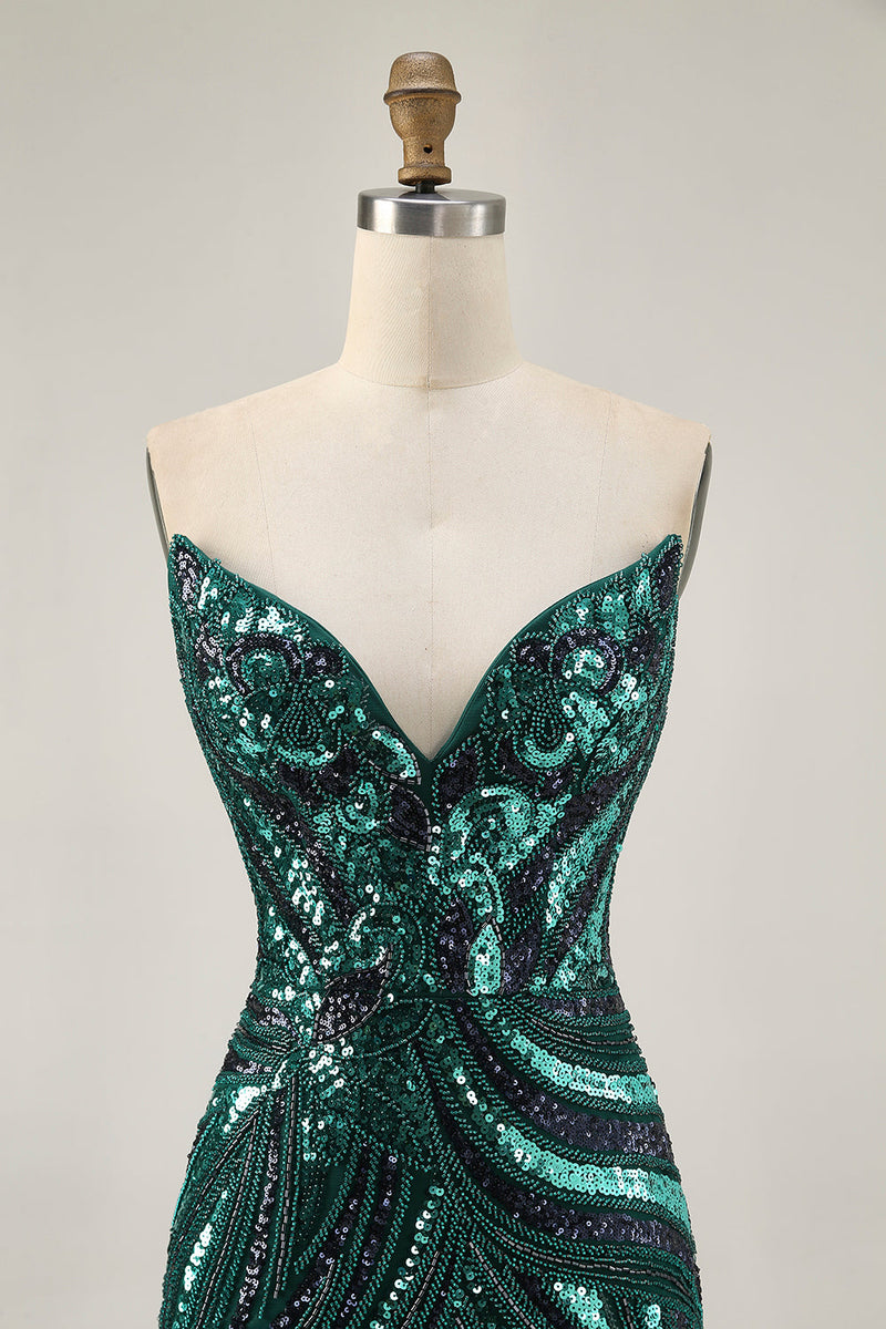Load image into Gallery viewer, Sparkly Royal Blue Tight Beaded Strapless Short Homecoming Dress