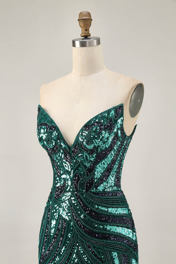 Sparkly Royal Blue Tight Beaded Strapless Short Homecoming Dress