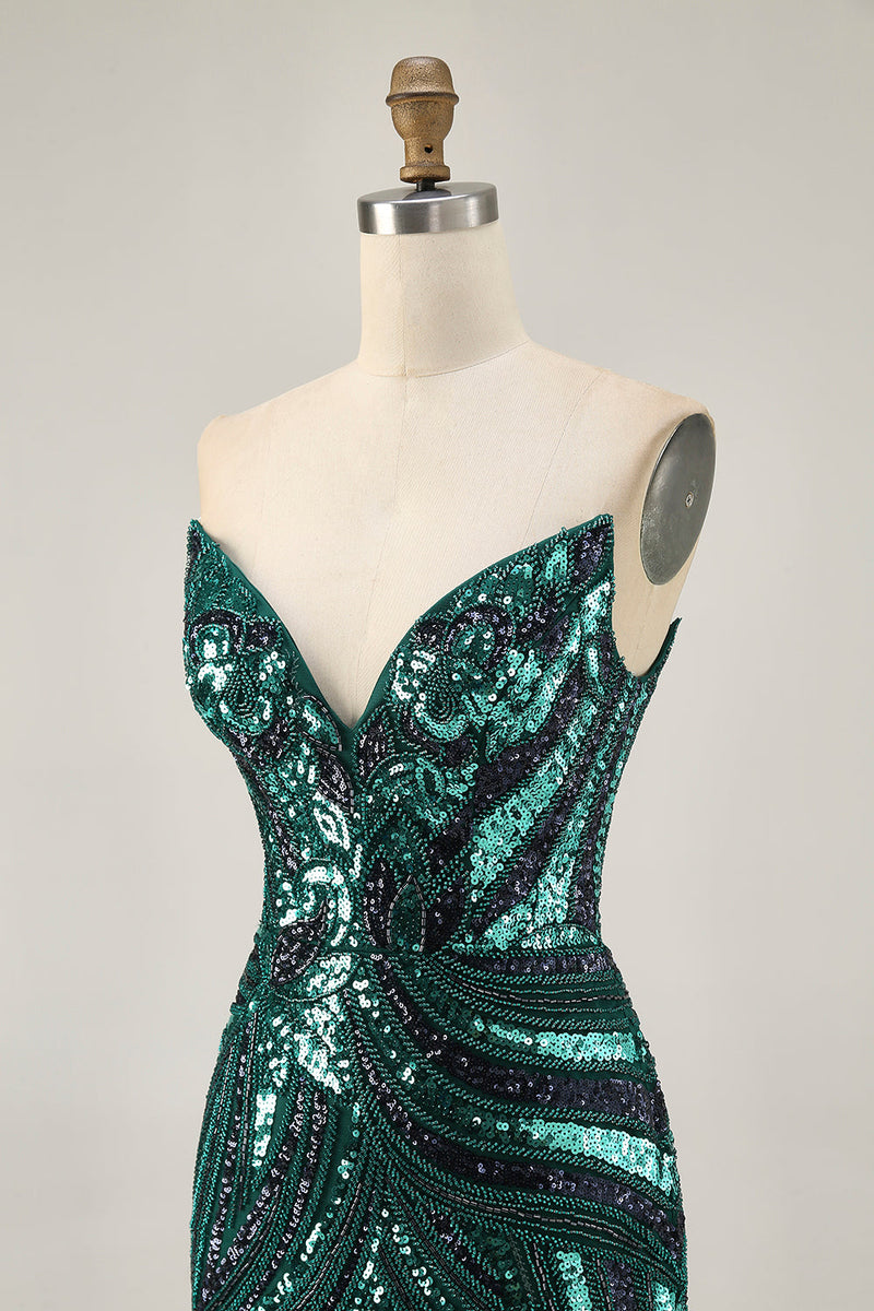 Load image into Gallery viewer, Sparkly Royal Blue Tight Beaded Strapless Short Homecoming Dress