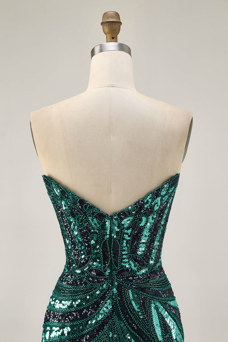 Load image into Gallery viewer, Sparkly Royal Blue Tight Beaded Strapless Short Homecoming Dress