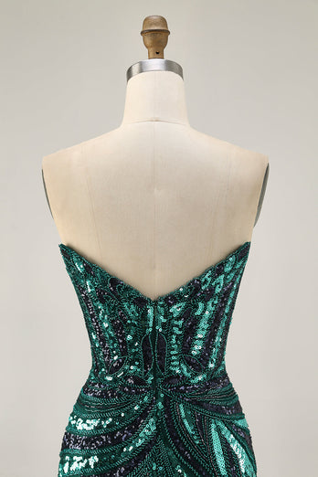 Sparkly Dark Green Tight Beaded Short Homecoming Dress