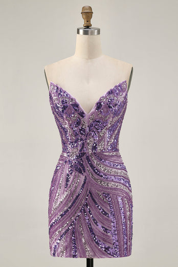 Sparkly Royal Blue Tight Beaded Strapless Short Homecoming Dress