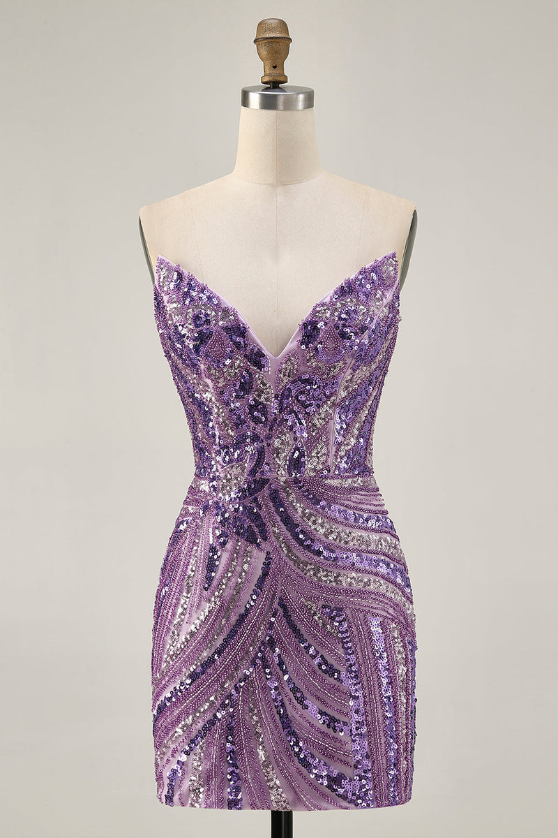 Load image into Gallery viewer, Sparkly Royal Blue Tight Beaded Strapless Short Homecoming Dress