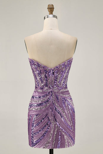 Sparkly Royal Blue Tight Beaded Strapless Short Homecoming Dress