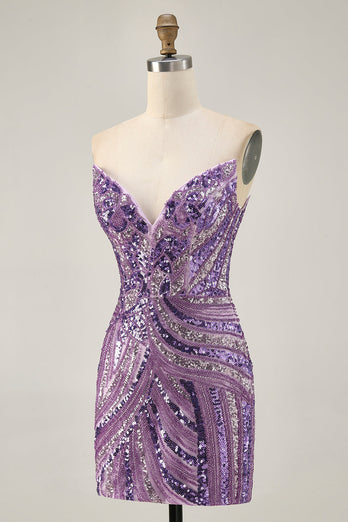 Sparkly Royal Blue Tight Beaded Strapless Short Homecoming Dress