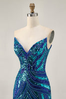Load image into Gallery viewer, Sparkly Royal Blue Tight Beaded Strapless Short Homecoming Dress