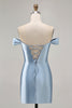 Load image into Gallery viewer, Grey Blue Satin Off the Shoulder Ruched Short Homecoming Dress