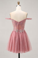 Load image into Gallery viewer, Sparkly Floral Dusty Rose Lace Short Corset Homecoming Dress