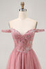 Load image into Gallery viewer, Sparkly Floral Dusty Rose Lace Short Corset Homecoming Dress