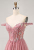 Load image into Gallery viewer, Sparkly Floral Dusty Rose Lace Short Corset Homecoming Dress