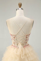 Load image into Gallery viewer, Floral Apricot Short Corset Tiered Homecoming Dress with Ruffles