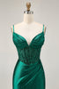 Load image into Gallery viewer, Sparkly Dark Green Satin Corset Short Tight Homecoming Dress with Beading