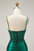 Load image into Gallery viewer, Sparkly Dark Green Satin Corset Short Tight Homecoming Dress with Beading