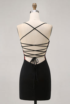 Black Tight Spaghetti Straps Short Homecoming Dress with Beading