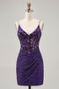 Load image into Gallery viewer, Sparkly Dark Purple Tight Short Corset Homecoming Dress with Sequins