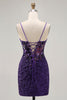 Load image into Gallery viewer, Sparkly Dark Purple Tight Short Corset Homecoming Dress with Sequins