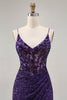 Load image into Gallery viewer, Sparkly Dark Purple Tight Short Corset Homecoming Dress with Sequins