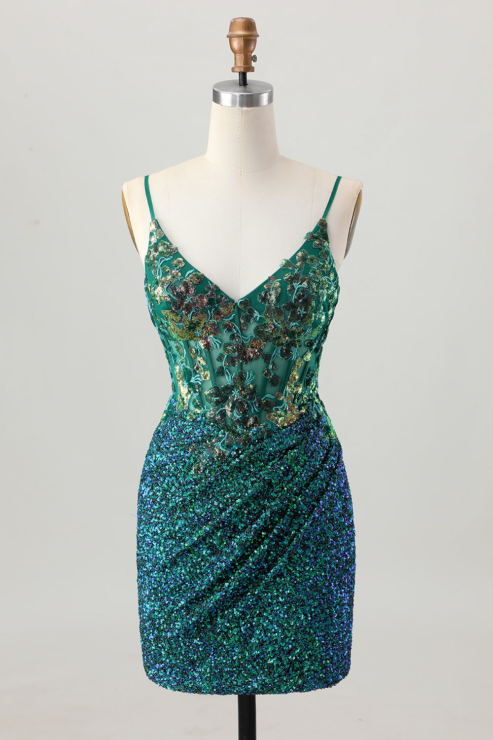 Sparkly Dark Green Sequins Short Corset Tight Homecoming Dress