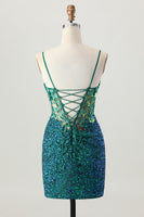 Load image into Gallery viewer, Sparkly Dark Green Sequins Short Corset Tight Homecoming Dress