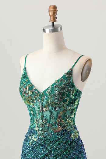 Sparkly Dark Green Sequins Short Corset Tight Homecoming Dress