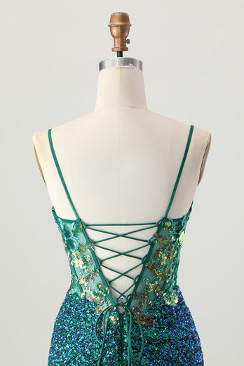 Sparkly Dark Green Sequins Short Corset Tight Homecoming Dress