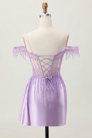 Load image into Gallery viewer, Sparkly Lilac Cold Shoulder Short Corset Homecoming Dress with Beading