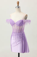 Load image into Gallery viewer, Sparkly Lilac Cold Shoulder Short Corset Homecoming Dress with Beading