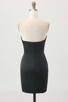 Sparkly Black Strapless Tight Short Corset Homecoming Dress with Sequins