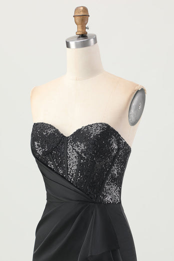 Sparkly Black Strapless Tight Short Corset Homecoming Dress with Sequins