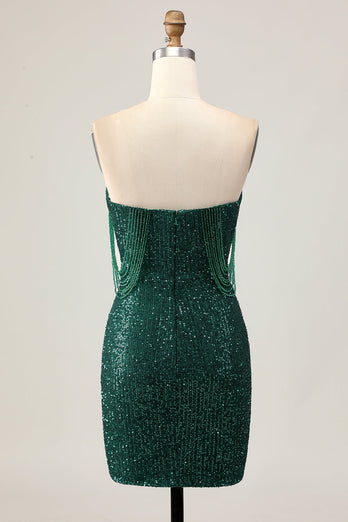 Sparkly Dark Green Sequins Tight Short Homecoming Dress with Beading