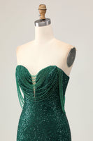 Load image into Gallery viewer, Sparkly Dark Green Sequins Tight Short Homecoming Dress with Beading