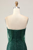 Load image into Gallery viewer, Sparkly Dark Green Sequins Tight Short Homecoming Dress with Beading