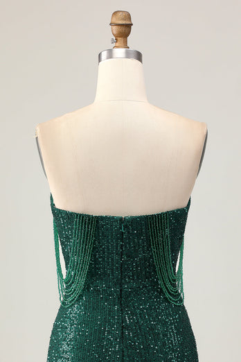 Sparkly Dark Green Sequins Tight Short Homecoming Dress with Beading