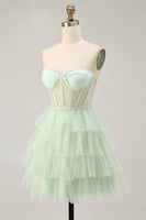 Load image into Gallery viewer, Light Green A Line Tulle Tiered Short Corset Homecoming Dress