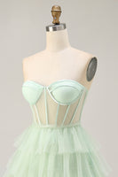 Load image into Gallery viewer, Light Green A Line Tulle Tiered Short Corset Homecoming Dress