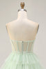 Load image into Gallery viewer, Light Green A Line Tulle Tiered Short Corset Homecoming Dress