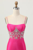 Load image into Gallery viewer, Sparkly Fuchsia Tight Satin Short Homecoming Dress with Beading