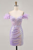 Load image into Gallery viewer, Sparkly Floral Lilac Sequins Tight Short Corset Homecoming Dress
