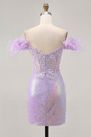 Load image into Gallery viewer, Sparkly Floral Lilac Sequins Tight Short Corset Homecoming Dress