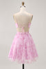 Load image into Gallery viewer, Floral Pink A Line Ruched Lace Up Back Short Homecoming Dress