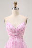 Load image into Gallery viewer, Floral Pink A Line Ruched Lace Up Back Short Homecoming Dress