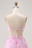 Load image into Gallery viewer, Floral Pink A Line Ruched Lace Up Back Short Homecoming Dress