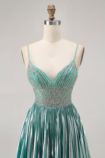Sparkly Green A Line Metallic Short Homecoming Dress with Beading
