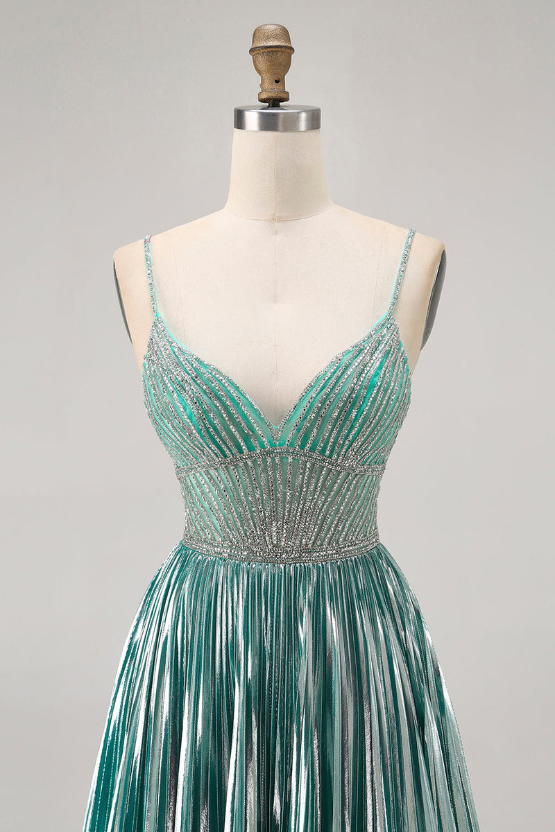 Load image into Gallery viewer, Sparkly Green A Line Metallic Short Homecoming Dress with Beading