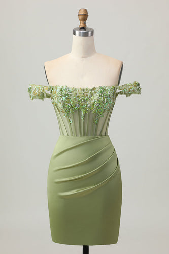 Sparkly Green Tight Short Corset Homecoming Dress