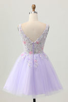 Load image into Gallery viewer, Floral Lilac V-Neck Tulle Short Corset Homecoming Dress with Beading