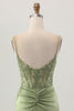 Load image into Gallery viewer, Sage Green Satin Tight Short Corset Homecoming Dress with Lace