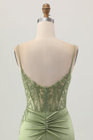 Load image into Gallery viewer, Sage Green Satin Tight Short Corset Homecoming Dress with Lace