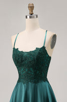 Load image into Gallery viewer, Sparkly Dark Green Satin Appliqued Short Corset Homecoming Dress