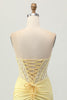 Load image into Gallery viewer, Yellow Tight Strapless Short Corset Homecoming Dress with Lace